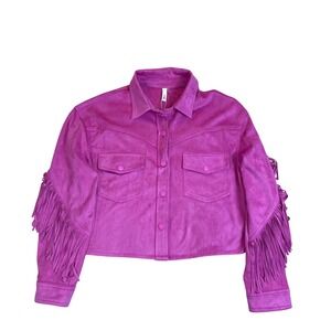 Glam Rodeo Jacket Pink Faux Suede Fringe Western Crop Small Barbie
